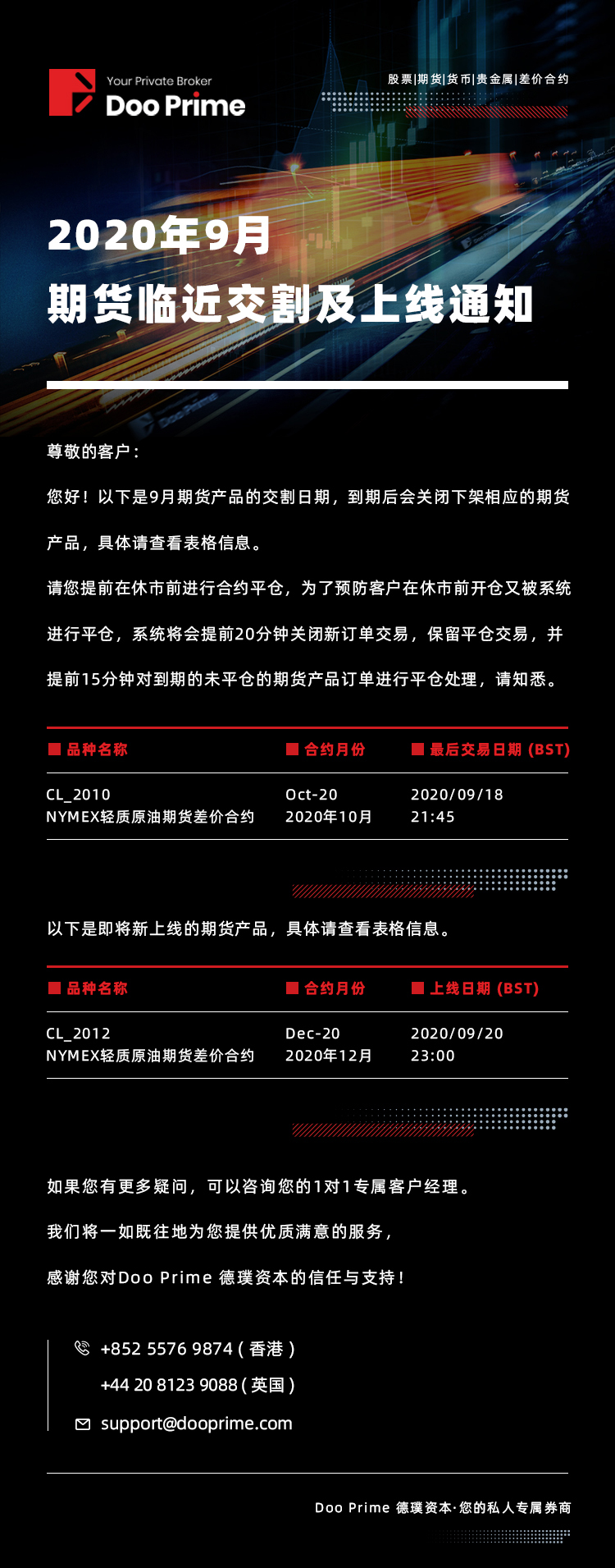 德璞资本：2020年9月期货临近交割及上线通知