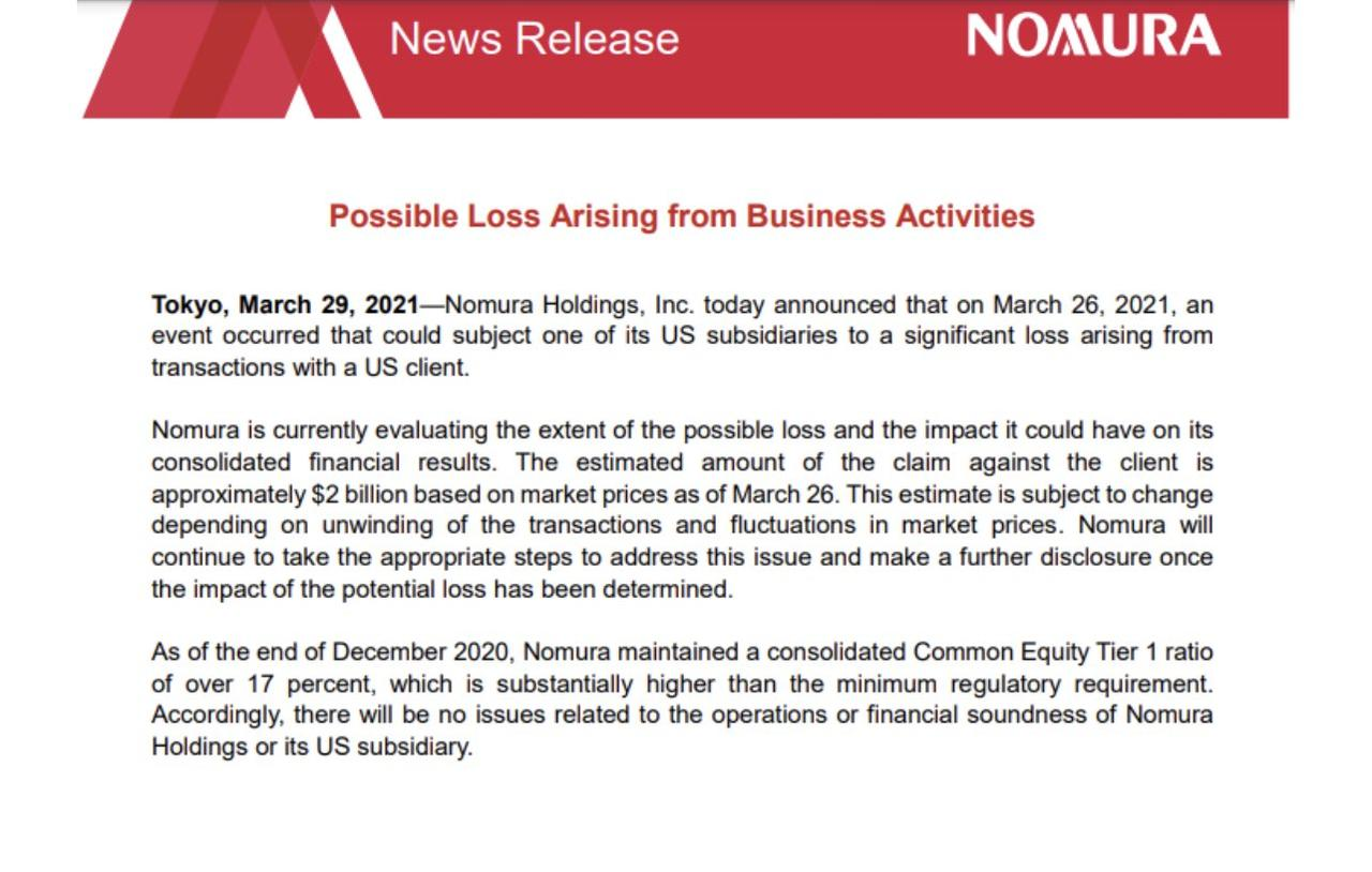 “Bill Hwang爆仓事件”：野村预计巨亏20亿美元