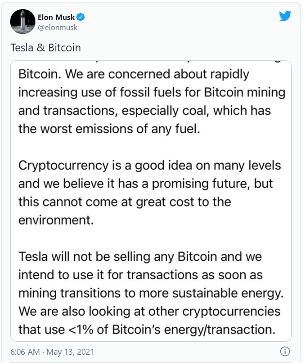 特斯拉暂停使用比特币支付！比特币失守5万美元关口，加密货币集体暴跌